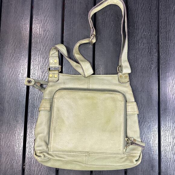 Fossil Green Leather Crossbody Shoulder Bag Satchel Purse Distressed Project Bag - Picture 1 of 16